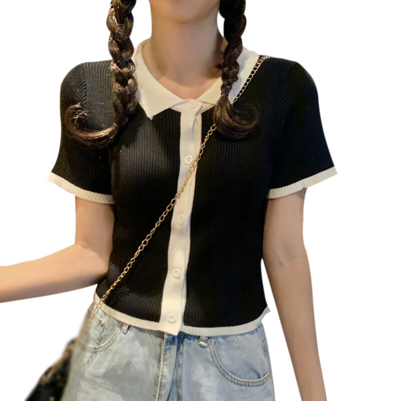EFINNY-여성 캐주얼 티셔츠, 여름 반팔 상의 티셔츠, 2021 년 신제품 뜨개질 티셔츠, 한국 스타일 의류