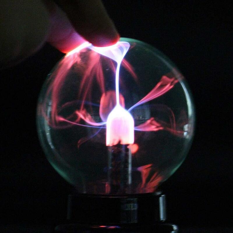 Boule de Plasma en verre à Base noire magique 8*14cm, lampe de fête de foudre avec câble USB