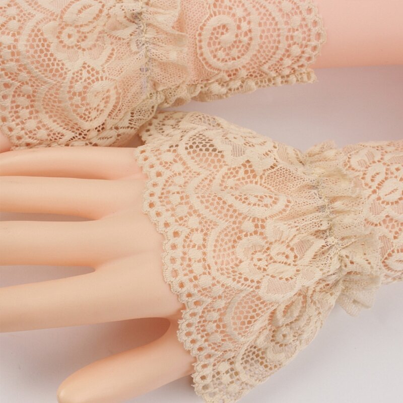 Hollow Crochet Floral Lace Wrist Cuffs Ruffles Detachable Fake Sleeves Bracelet M7DD