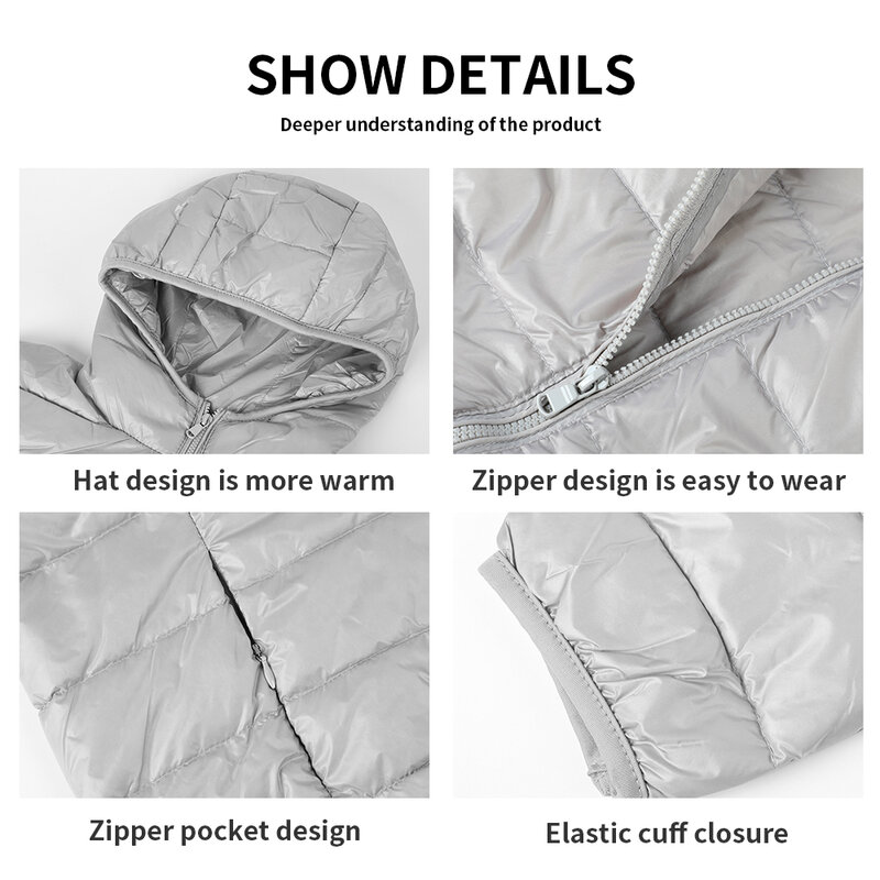 Chaqueta de plumón de pato ultraliviana para mujer, abrigo ligero y cálido de gran tamaño, fino algodón Down, con capucha, 2021