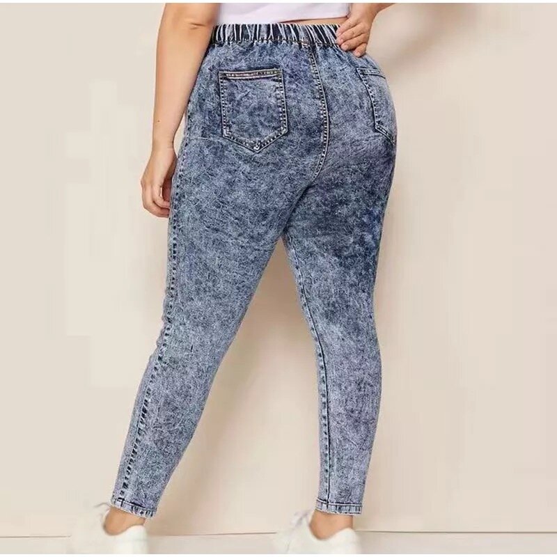 Pantalones vaqueros informales para mujer, Jeans elásticos de cintura alta con lavado de nieve, a la moda, talla grande 4XL 5XL, Mom Jeans ouc1032