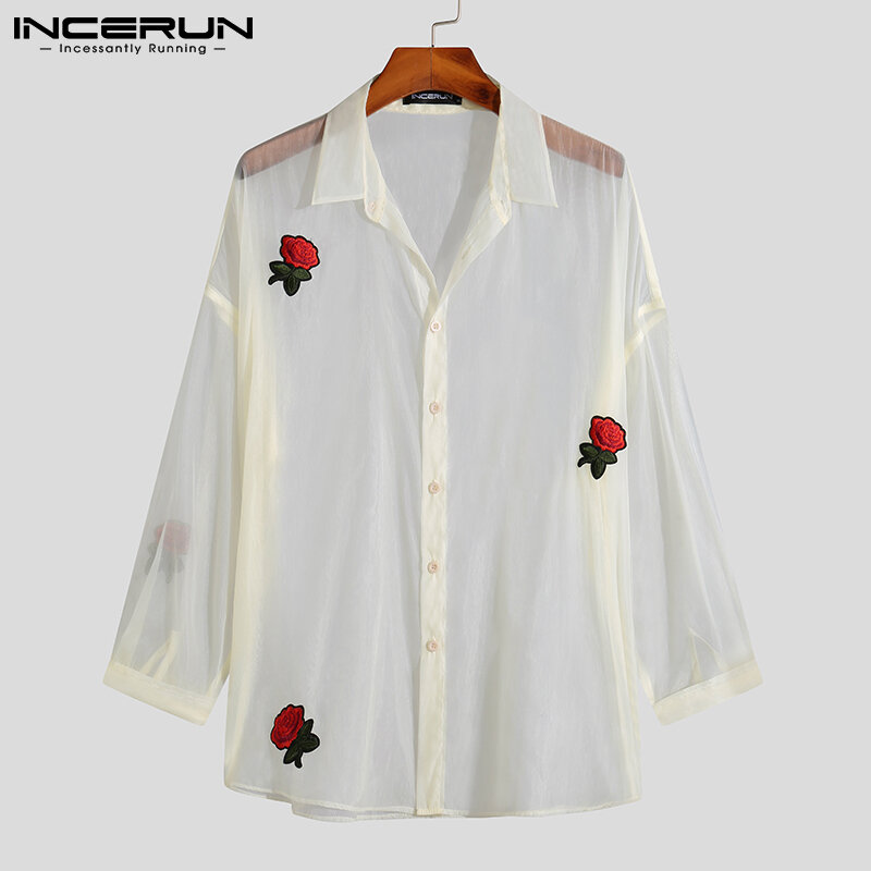 ICNERUN – chemise à manches longues pour homme, élégante et Sexy, en filet Rose, haut de soirée, boîte de nuit, transparent, nouvelle collection, S-5XL, 2022