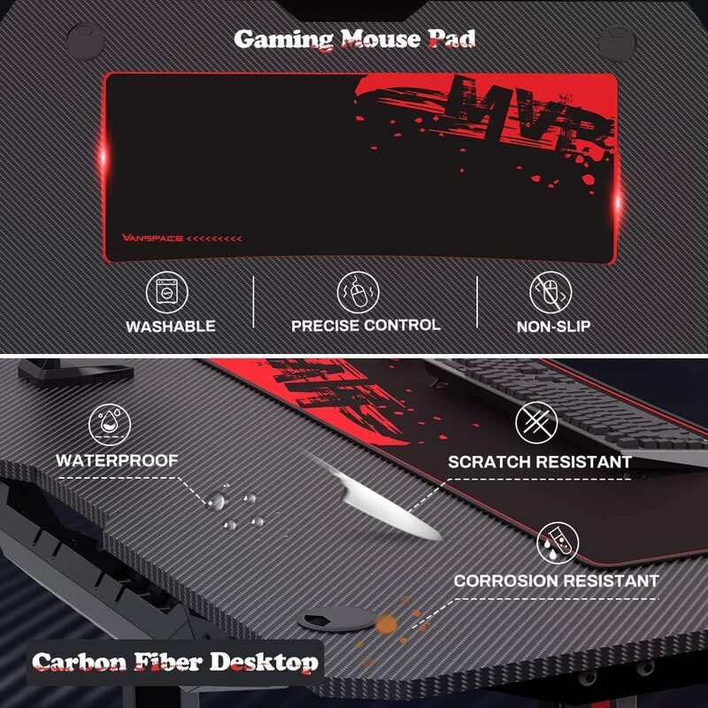 43 Inch Ergonomic Gaming Desk E-sports Computer Table PC Desk Gamer Tables Workstation with USB Gaming Handle Rack&Mouse Pad