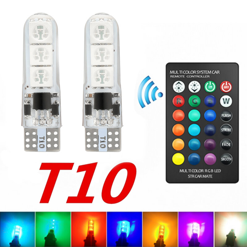 RGB Bulb T10 W5W Led 194 168 W5W 5050 6SMD Car Dome Reading Light Automobiles Wedge Lamp RGB LED Bulb With Remote Controller