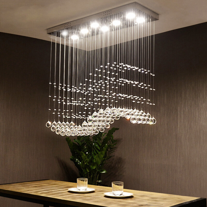 現代長方形ledシャンデリア透明クリスタルシャンデリアバーカフェレストランオフィス屋内ランプ