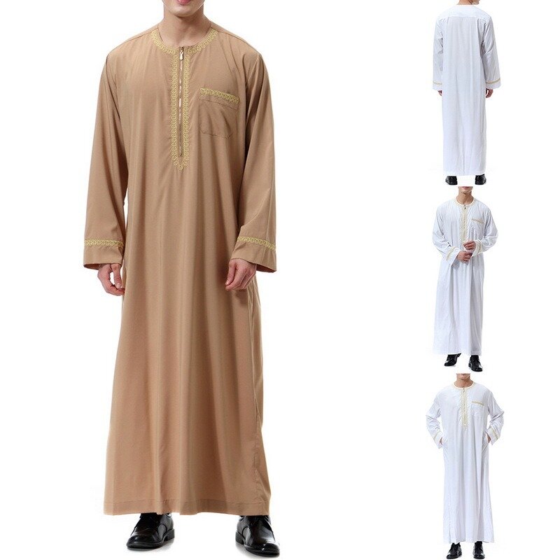 Мужская рубашка с круглым вырезом, длинная однотонная Повседневная Свободная рубашка на молнии с принтом в арабском и среднем восточном му...