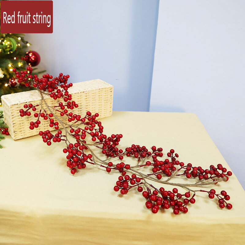 ديكور المنزل 80 سنتيمتر عيد الميلاد طويلة خيط مزخرف الروطان الأحمر الفاكهة التوت قلادة محاكاة الزهور Tabletop الحلي هدايا