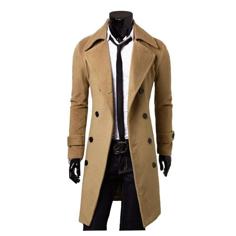 Nowa odzież męska wełniane długie kurtki wełna i mieszanki płaszcz zimowy średniej długości wykop klasyczne solidne pogrubienie