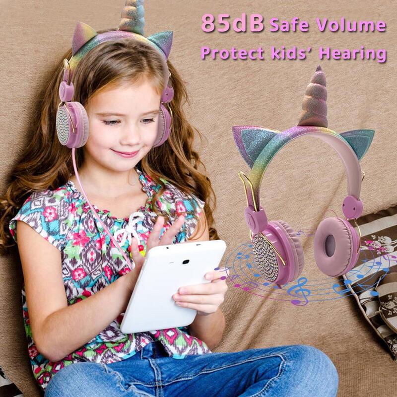 LOL dolls surprise Cute Unicorn Wired Headphone With Microphone Music Stereo Earphone Computer Mobile Phone Headset Kids Gift