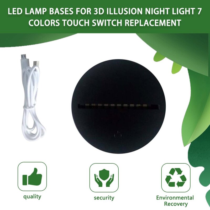 Base de lampe LED 3D en acrylique noir, 7 couleurs réglables, ABS, télécommande USB, accessoires d'éclairage, décoration de maison