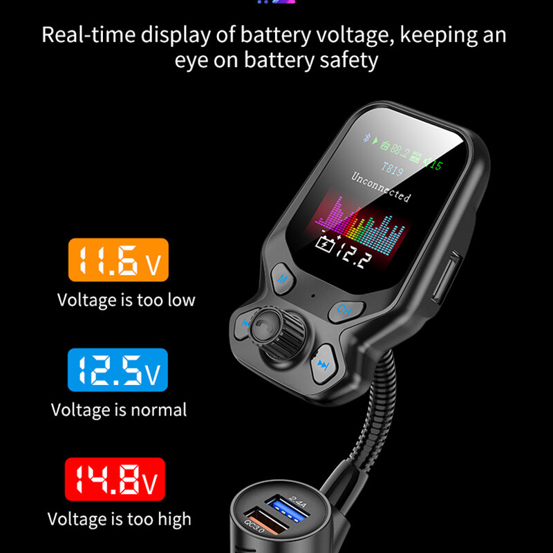 1.8 ''LCD عرض بلوتوث 5.0 سيارة MP3 الصوت AUX لاعب FM الارسال لاسلكي يدوي سيارة كيت QC3.0 المزدوج USB شاحن سيارة