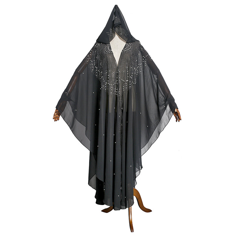MD Super Größe Chiffon Djellaba Kleid Perlen Stickerei Muslimischen Kimono Abaya Strickjacke Dubai 2021 Türkische Kaftan Marokkanischen Boubou