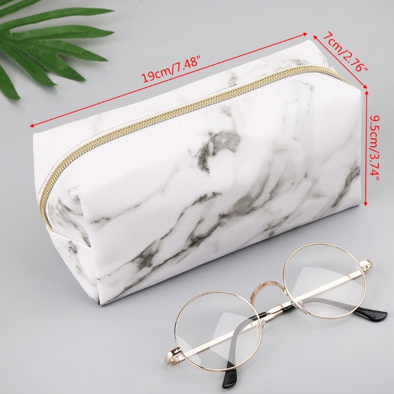 Large Cute Pencil Case Pen Box Zipper Bags Marble Makeup Storage Supplies 1014