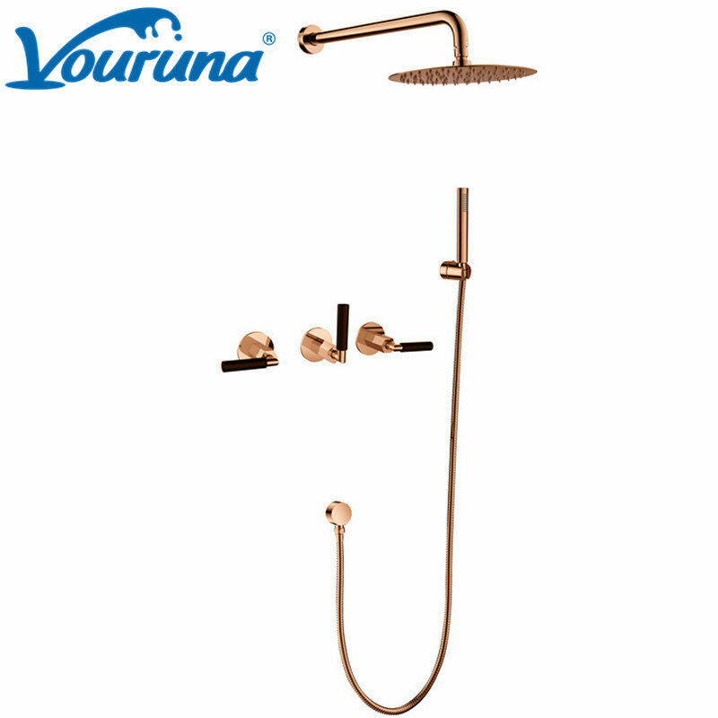 Vouruna-kit de ducha y baño de lujo, conjunto de ducha en pared, color rosa dorado