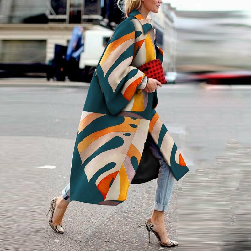Trench femminile lungo autunno giacca a vento da donna Casual Oversize moda stampa cappotto Plus Size Slim Outwear sobretudo feminino