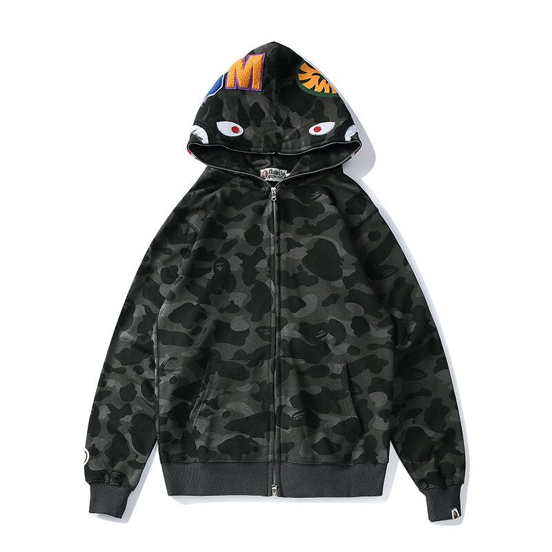 2021 nova bape tubarão hoodies das mulheres dos homens casuais harajuku com capuz casaco moda camuflagem camisolas streetwear hip hop jaqueta esporte