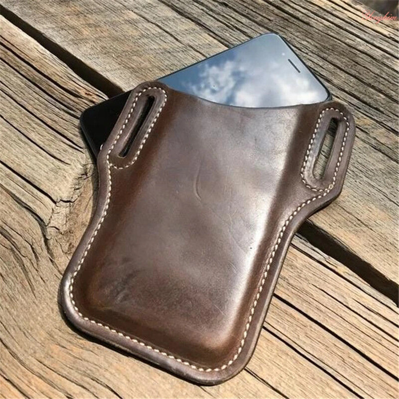 Upgrade New Men Leather Vintage Pack Waist Bag Belt Clip Phone Holster Travel Hiking Cell Mobile Phone Case Belt Pouch Purse
