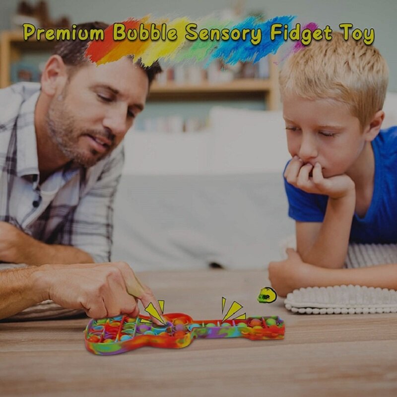 Guitar Fidget reliever stres zabawki Rainbow Push Bubble antystresowe proste wgłębienia zabawki dla dorosłych i dzieci, aby złagodzić autyzm