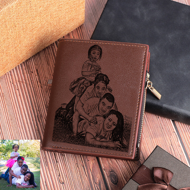 Dascusto-billetera de Spotify personalizada para hombre, billetera de cuero sintético, foto personalizada, portatarjetas corto, regalo del Día del Padre