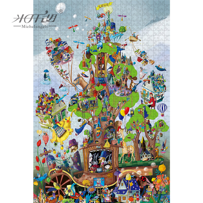 미켈란젤로 나무 지그 소 퍼즐 500 1000 1500 2000 조각 사랑 캐리지 만화 동물 키즈 교육 장난감 아트 홈 인테리어 선물