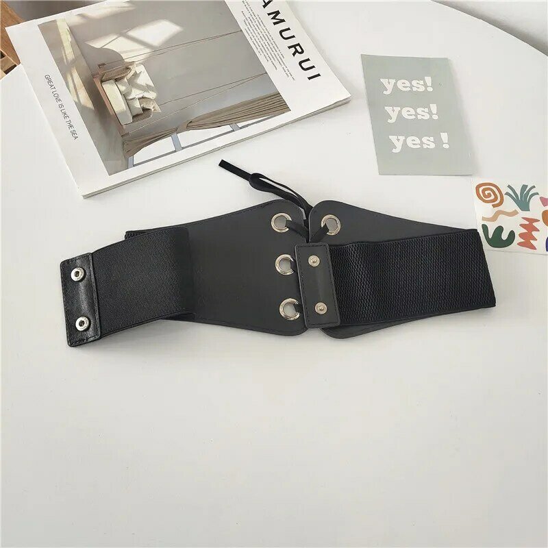 Black Women's Girdle Lace-up Wide Belt Lace-up Body Shaping Fashion Outerwear Accessories Shirt Dress Decorative Belt