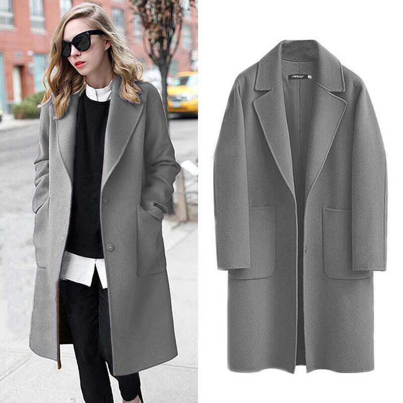 Осеннее пальто женское, новинка 2021, весеннее повседневное плотное пальто с длинным рукавом, женское винтажное свободное теплое шерстяное п...