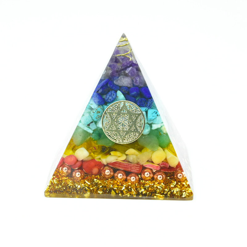 Orgonita sete chakras pirâmide de cura cristal natural artesanato de cristal decoração para casa ametista chakras orgone pirâmides