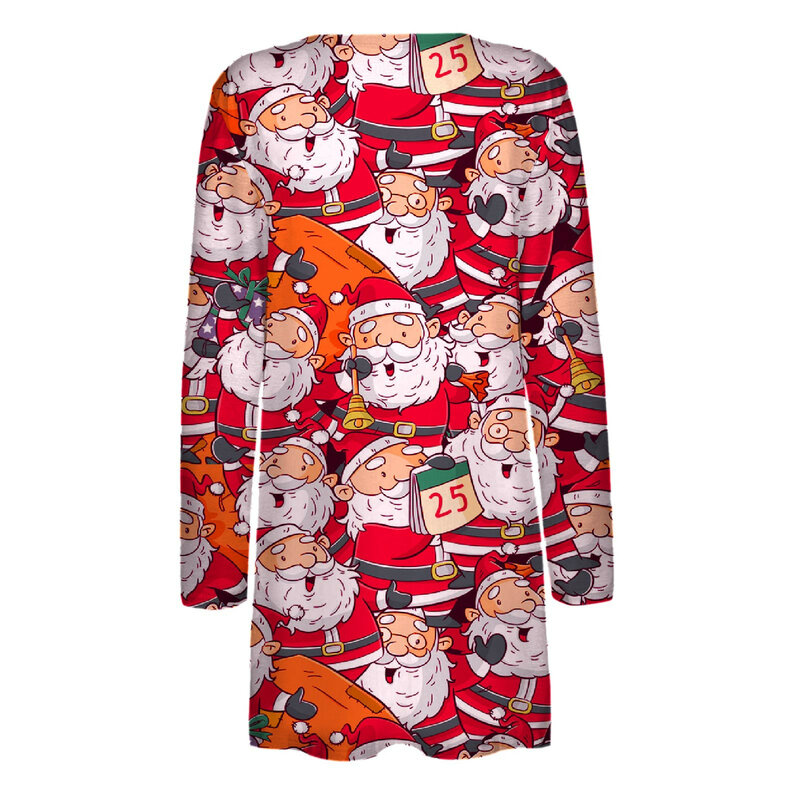 Damskie nadruk świąteczny sweter z dekoltem w serek długi płaszcz z rękawami kieszenie odzież wierzchnia kobiet jesień zima ubranie Plus Size 2021*8