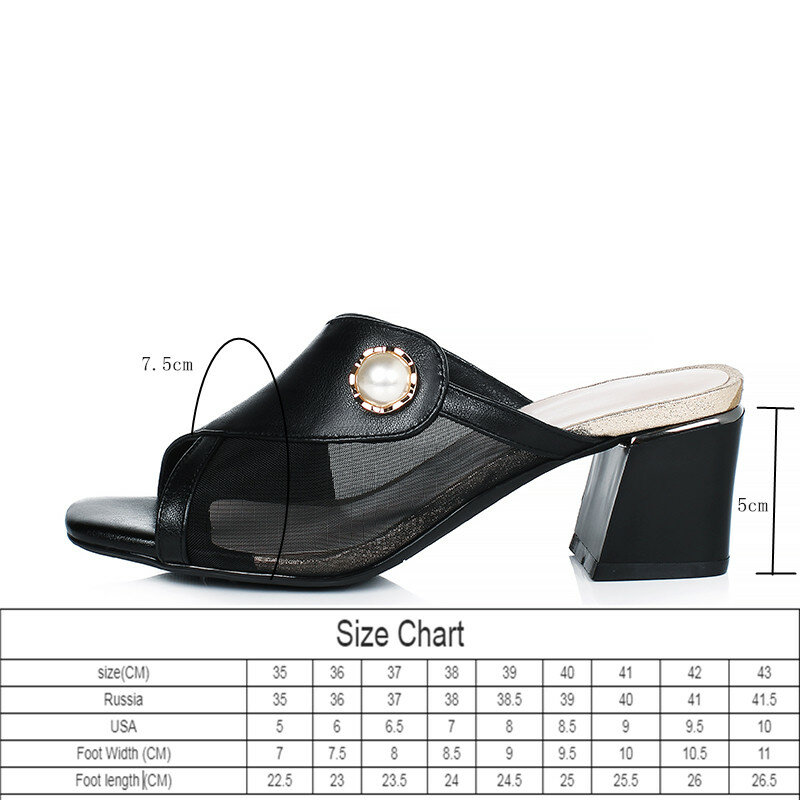 AIYUQI Slides Women Summer 2021 New Outdoor Shiny Women Shoes Open Toe Mid Heel Fashion Net Yarn Genuine Leather Slides Women