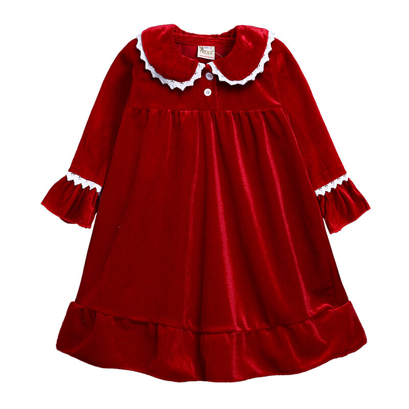 2021 Set di abbigliamento natalizio per bambini Winter Toddler Girl Red Ruffle Sleep suit Full Sleeve Solid Velvet Soft Boys pigiama Sleepwear
