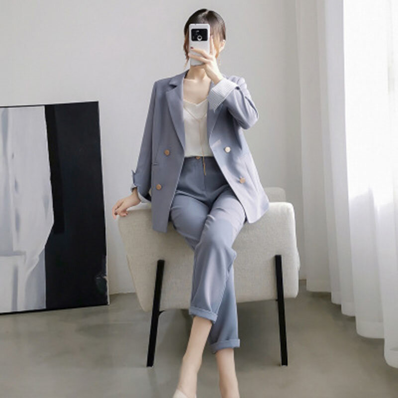 Pants suits elegant woman womens outfits suit female large size thin section office ladies commercial uniform OL 2 piece sets