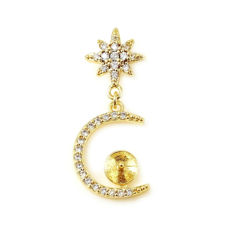 Rame galassia perla pendente connettore cauzione Pin Cap colore oro Micro pavimenta strass Charms fai da te orecchini gioielli, 1 pezzo