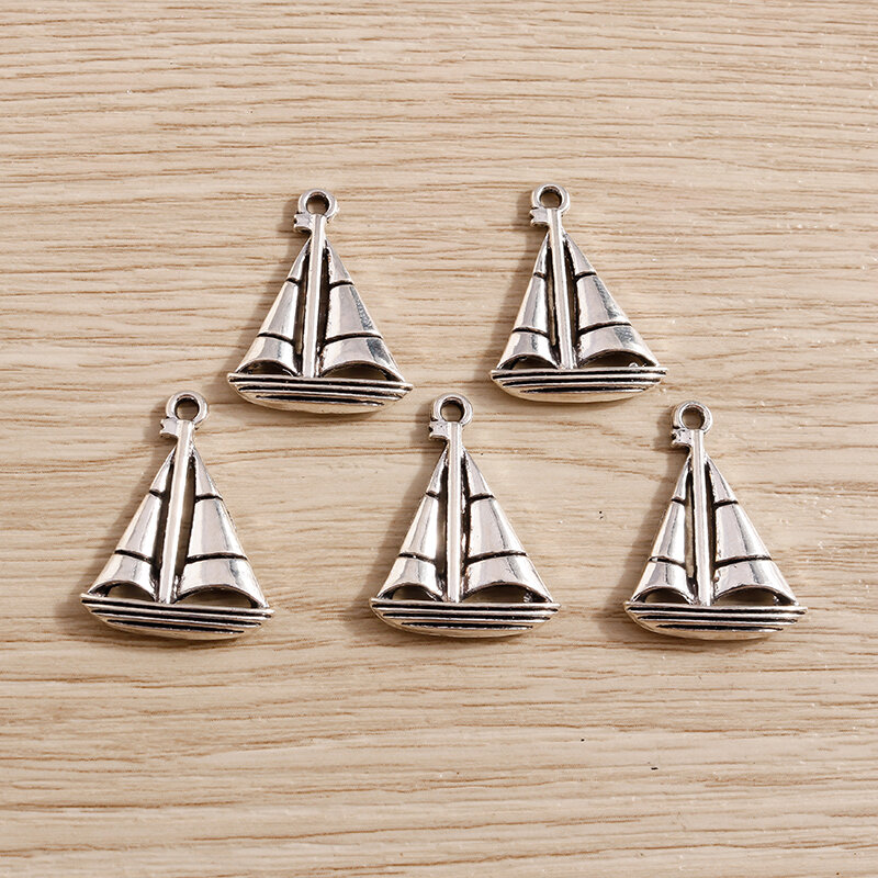15pcs 18*24mm Retro Silver Color Sailboat Charms for Jewelry Making Drop Earrings Pendants Necklaces DIY Keychain Craft Supplies