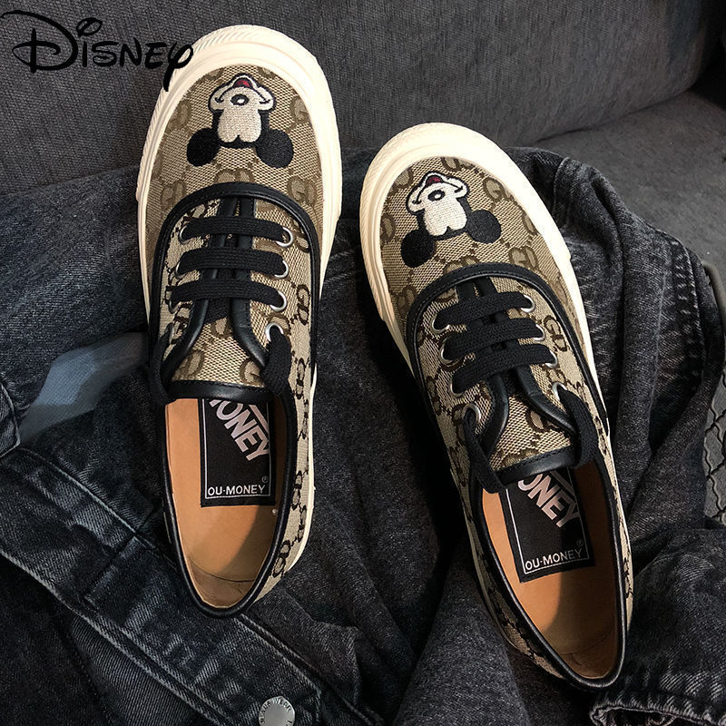 Модные женские холщовые туфли Disney с милым мультяшным Микки-Маусом, простые и удобные нескользящие повседневные универсальные туфли на плос...