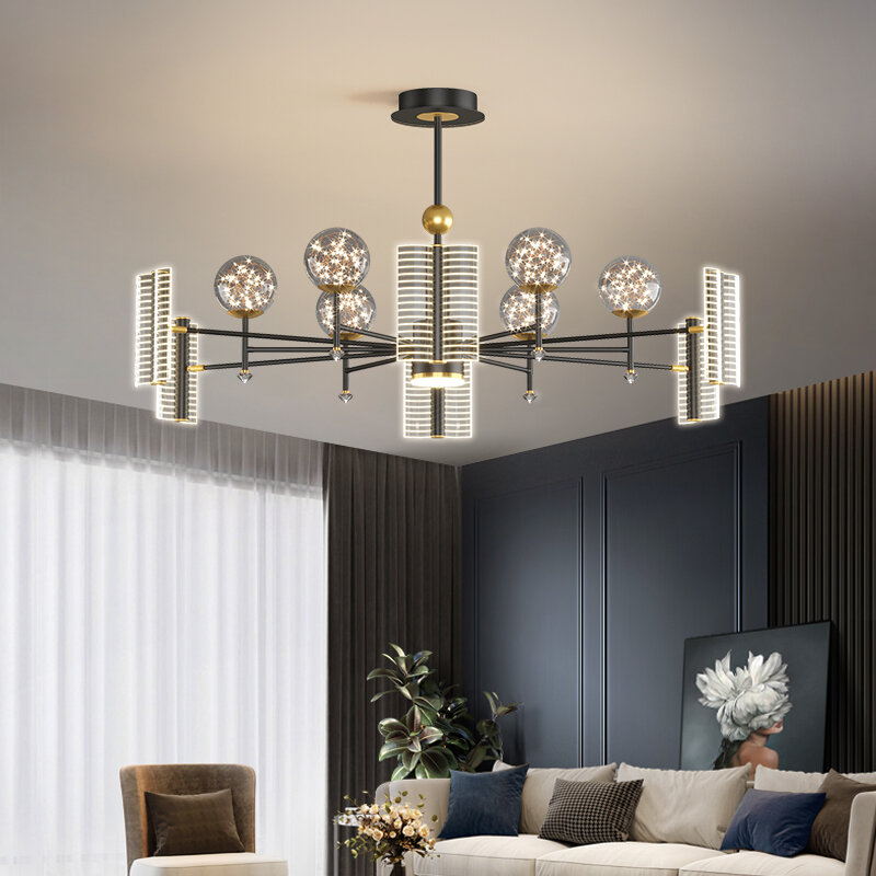 Lámpara de techo moderna y creativa para sala de estar, candelabro LED de color negro y dorado nórdico, iluminación para mesa de comedor, decoración de Chambre