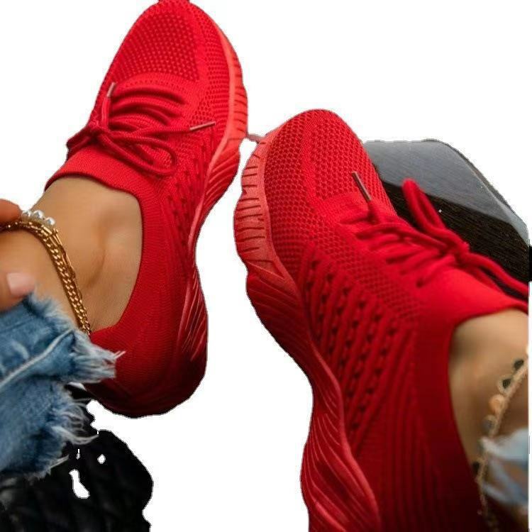 Zapatillas de deporte con plataforma para mujer, zapatos vulcanizados de malla plana a la moda, de verano, talla grande, 2022