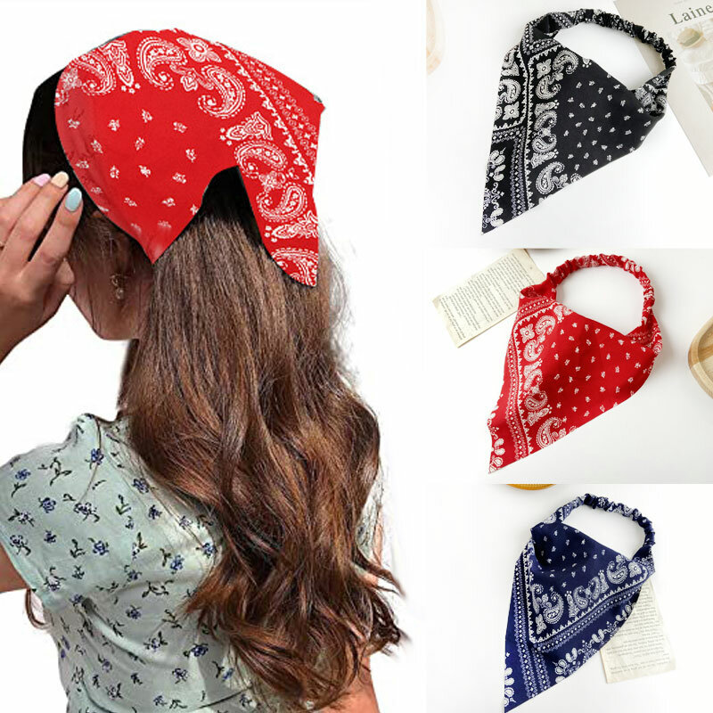 Модный летний шарф для волос с цветочным принтом, винтажные треугольные банданы, повязка на голову, эластичная повязка на голову, аксессуар...