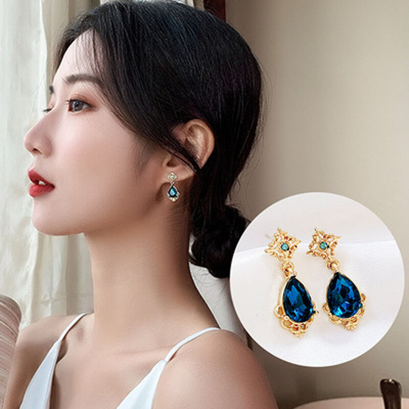 Fashion Korean Ear Nails Elegant Temperament Fashion Court Blue Water Earrings Female Jewelry