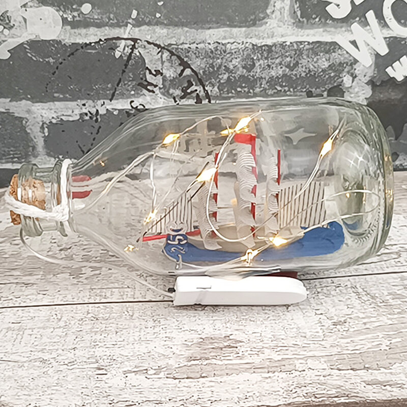 New Ship In Bottle Warm Yellow LED Night Light Sailboat Drift Bottle Home Decoration Ornaments Home Accessories  Figurine
