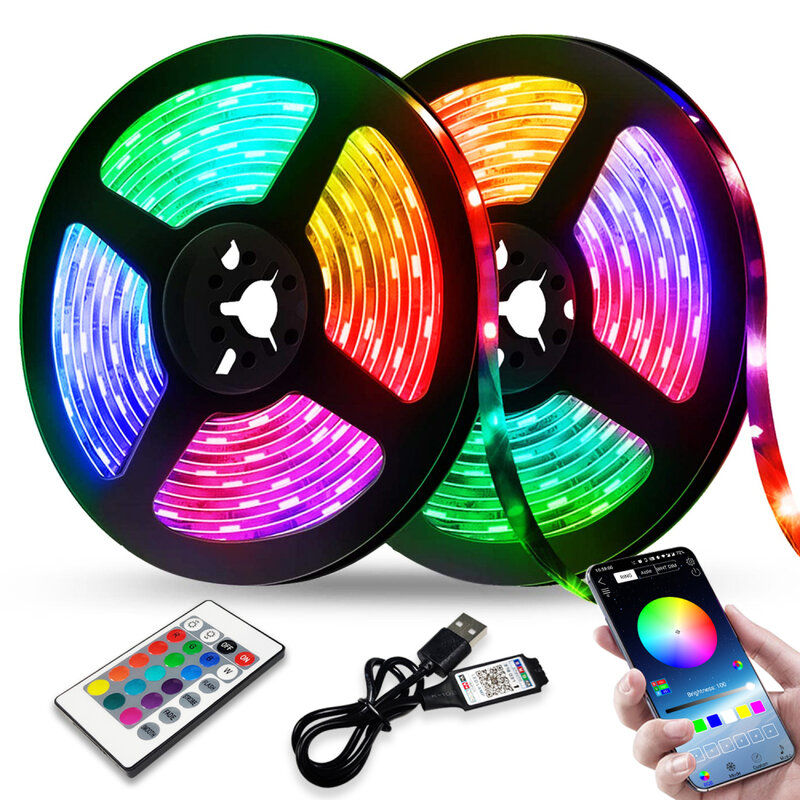 Tira de Luces LED con USB, 1M-30M, RGB 5050, WS2812B, lámpara Flexible con Control por Bluetooth, CC de 5V, cinta de diodo para Luces de Festival y hogar