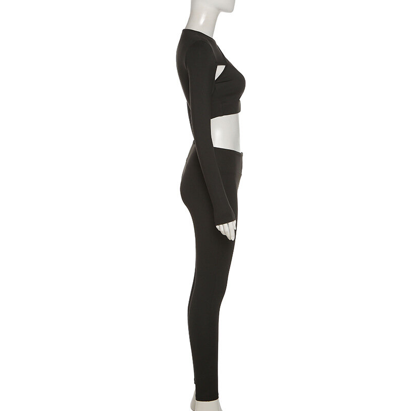 Sólido conjuntos de duas peças feminino magro criss-cruz decote superior + estiramento pant combinando roupas ativo sexy streetwear cub roupas y2e