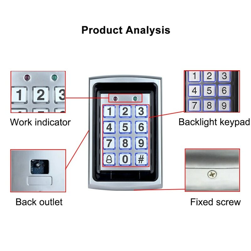 OBO Tahan Air Logam Rfid Access Control Keypad Reader Papan + 10 Buah Fobs Kunci untuk RFID Sistem Kontrol Akses Pintu WG26 Lampu Latar