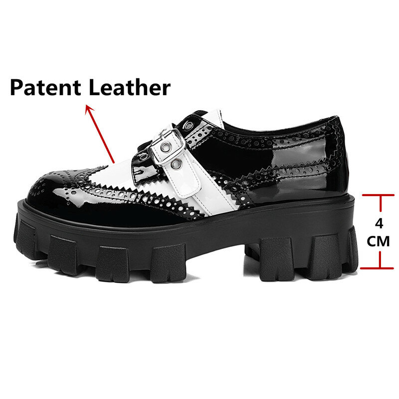 FEDONAS 쿨 펌프 여성 특허 가죽 봄 가을 여성 라운드 발가락 캐주얼 기본 신발 여성 금속 장식 플랫폼 펌프