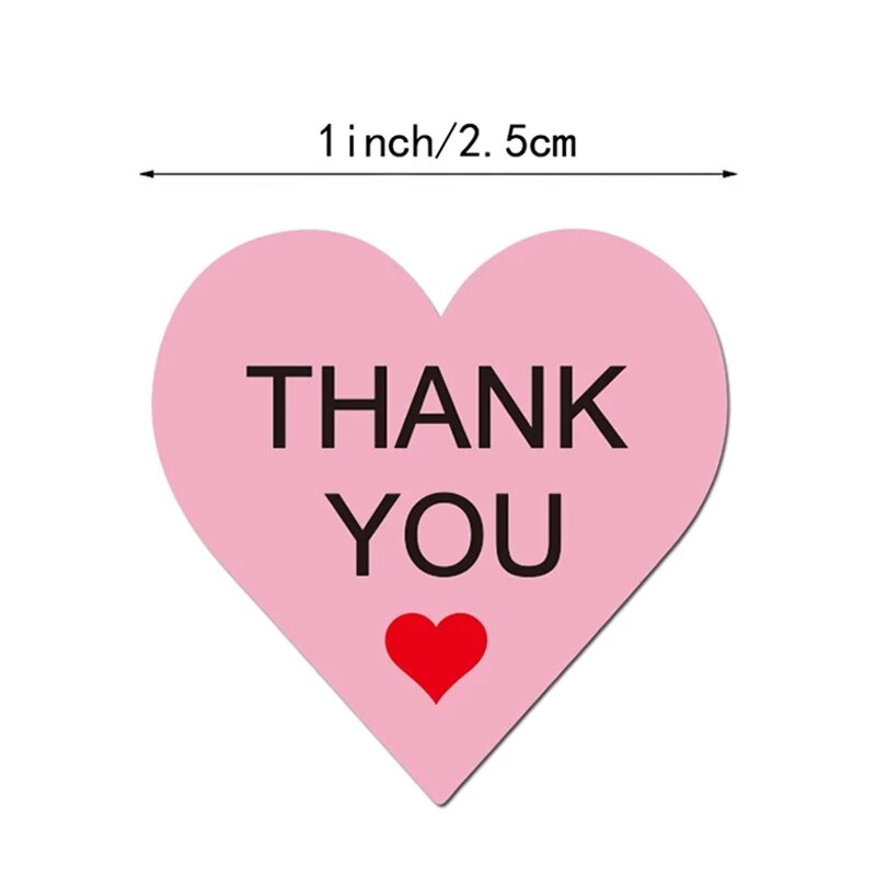 500 Pcs/roll Pink Heart Design Thank you Stickers Wedding Christmas Gift Packaging Seal Seals Sticker Scrapbook Stationery