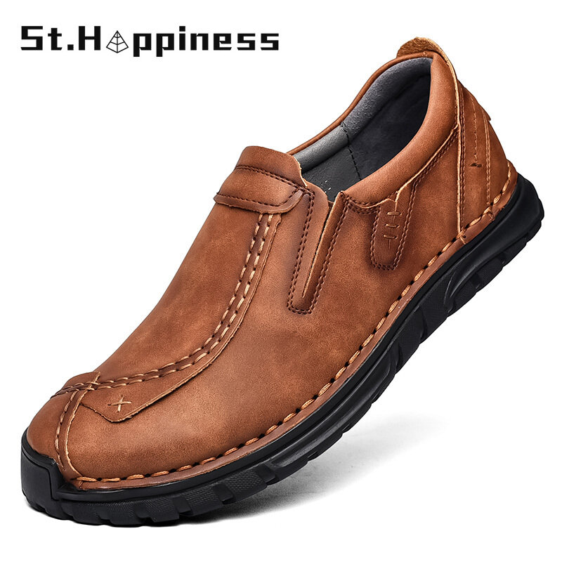 2022 New Men's Leather Shoes Luxury Brand Designer Original Slip On Loafers Moccasins Fashion Casual Driving Shoes Big Size
