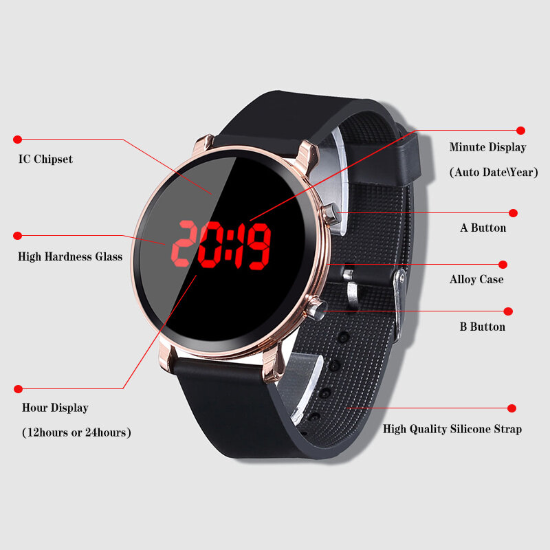 ساعة يد نسائية من السيليكون ، ساعة رقمية ، شاشة Led ، إلكترونية ، 2019