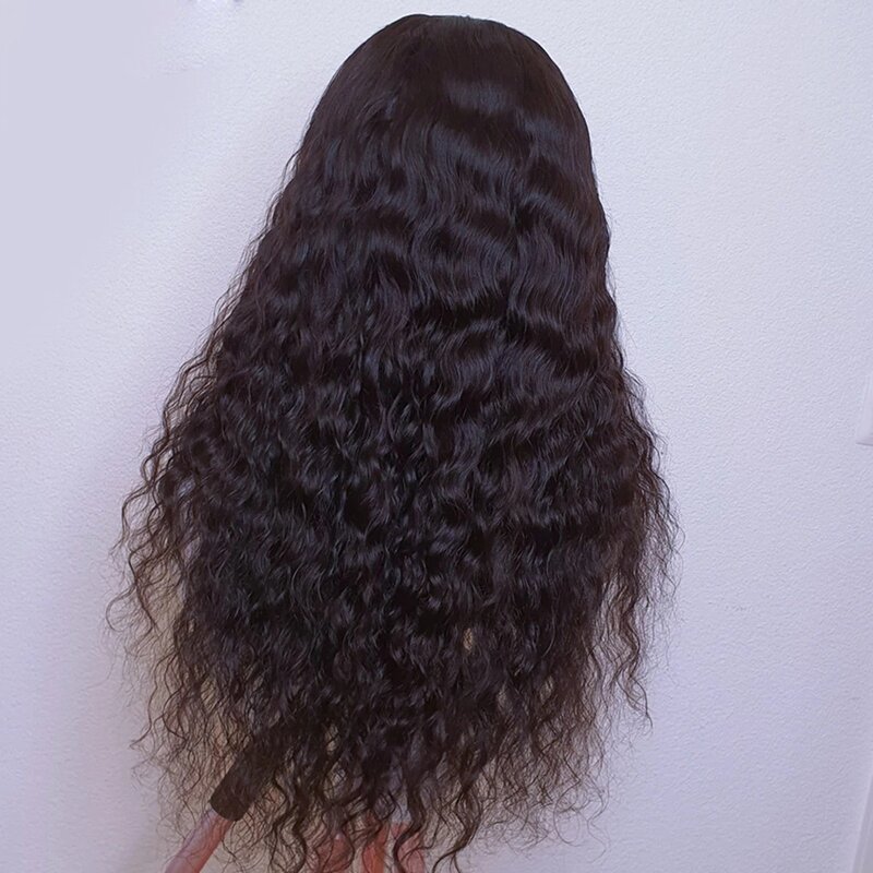 Peluca de cabello sintético con malla frontal para mujeres negras, pelo Natural rizado largo, 26 pulgadas, 180% de densidad, parte media, predesplumada