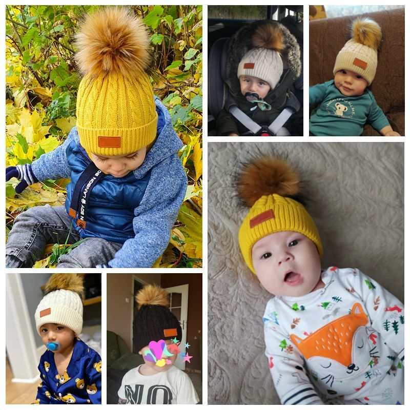 Topi Bayi Laki-laki Topi Bayi Pompom Lucu Topi Beanie Musim Gugur Musim Dingin Topi Anak Perempuan Rajutan Hangat Topi Anak Perempuan Elastis Bola Rambut Padat