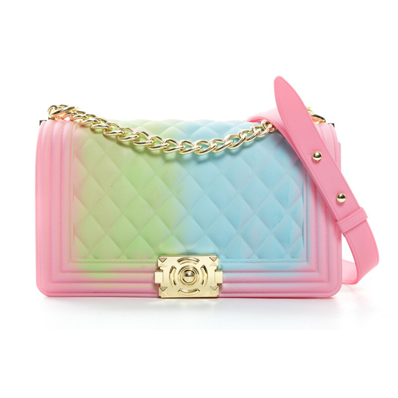 GW Wholesale Summer Candy Messenger Handbags Shoulder Crossbody Bag Ladies Wallet Colorful Rainbow Jelly Purses For Women