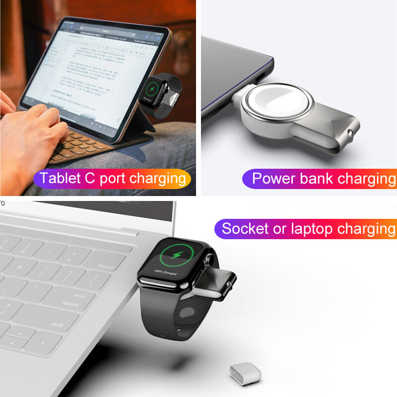 2-in-1 Wireless Magnetic Smart Watch Charger Type-C USB Interface for Apple Watch 1/2/3/4/5/6/7/SE Fast Charging and Portability